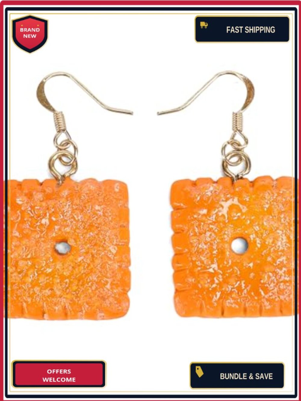 Resin Cheese Cracker Dangle Earrings Quirky Food Jewelry Lever Back